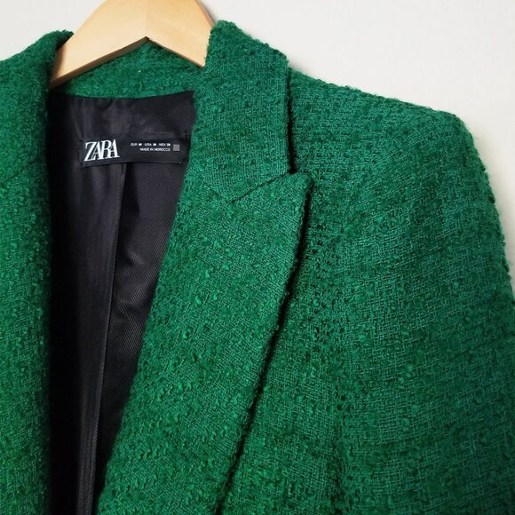 Zara Tweed Textured Long Structured Blazer in Kelly Green M Classic Preppy $149 - Picture 9 of 16